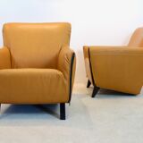 Artifort F330 ‘Cordoba’ Lounge Chairs in Soft Ochre Leather by Gerard van den Berg