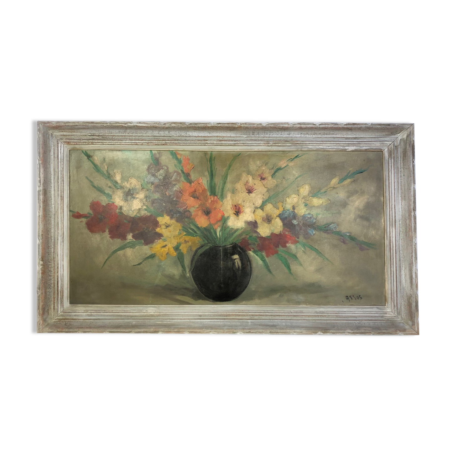 Old painting "Bouquet of gladioli"