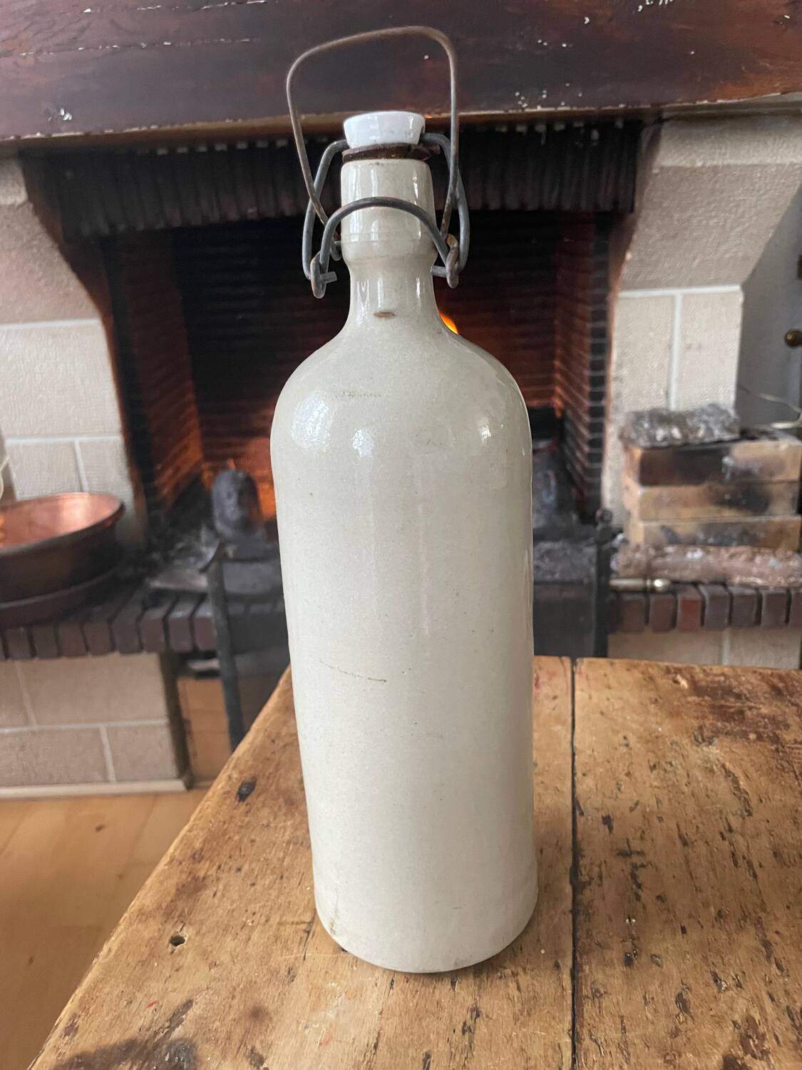 Bottle, hot water bottle, ceramic, old white, broken