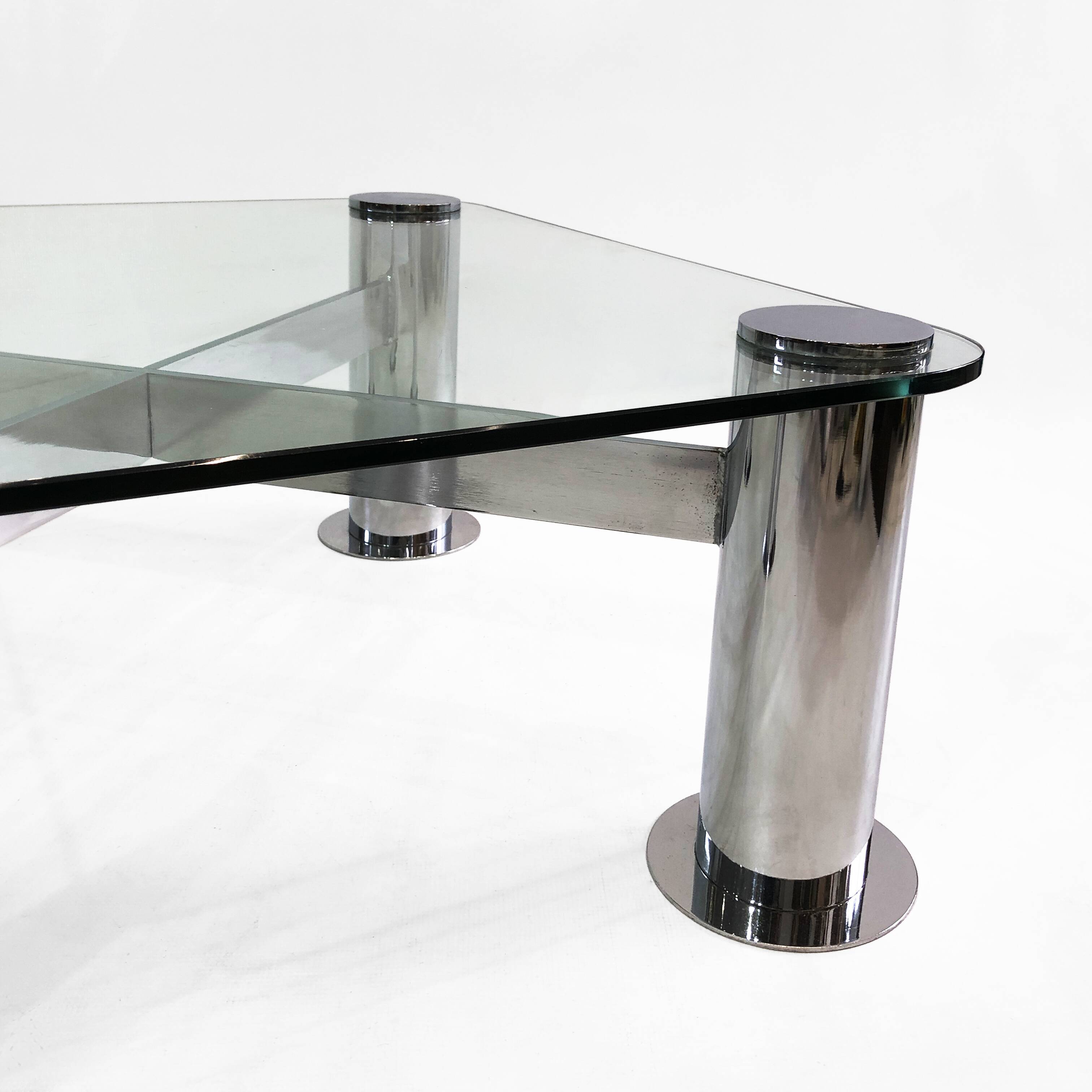 Pace Postmodern Coffee Table 1980s Vintage Retro Italy Chrome Glass