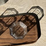 Trio of rounded rectangular trays or cups in monoxyl teak L:35