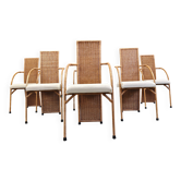 Chaises de salle à manger vintage en osier à dossier haut, années 1980 - lot de 6