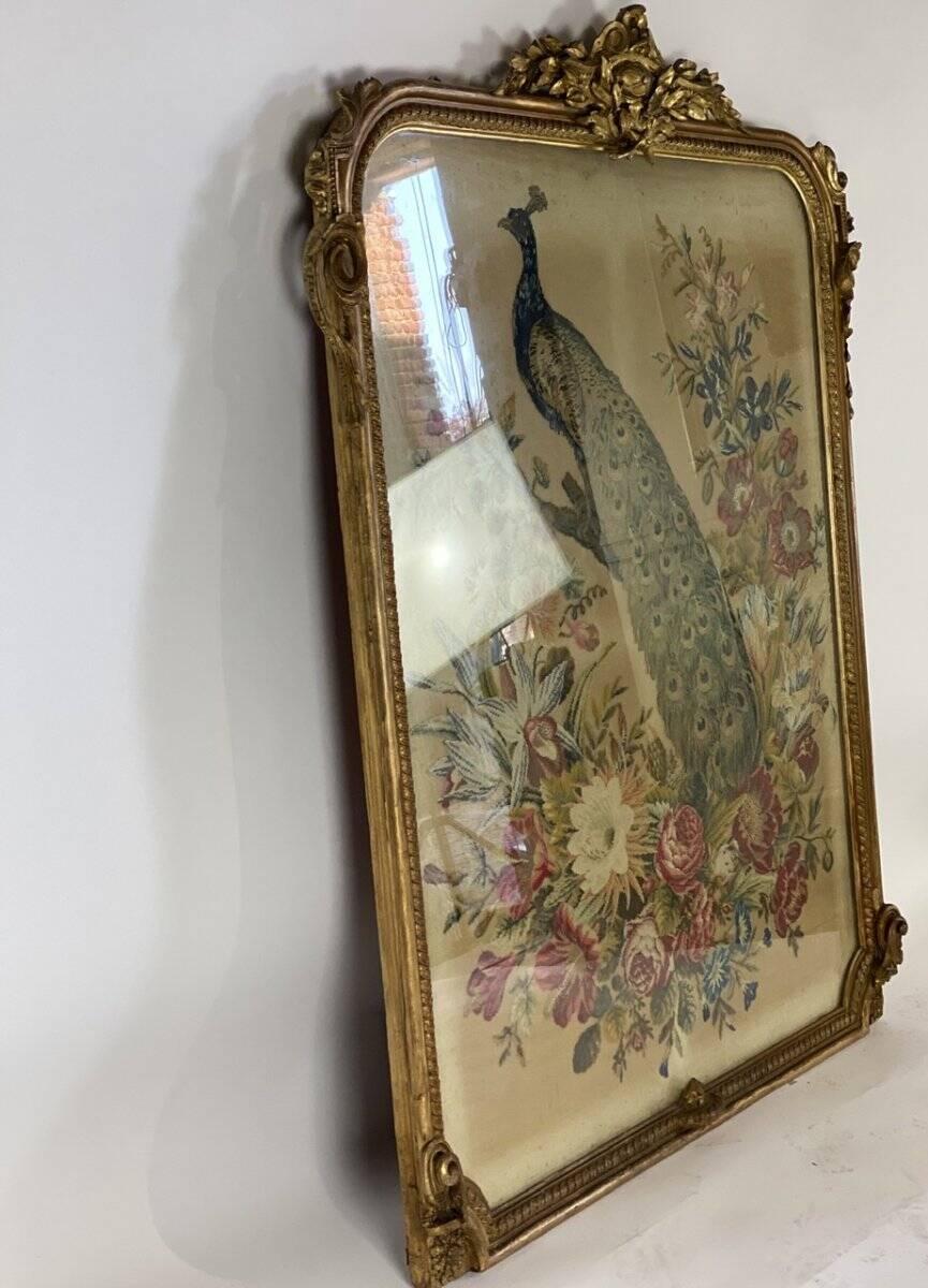 Cross-stitch tapestry in a Louis XVI style frame from around 1900.
