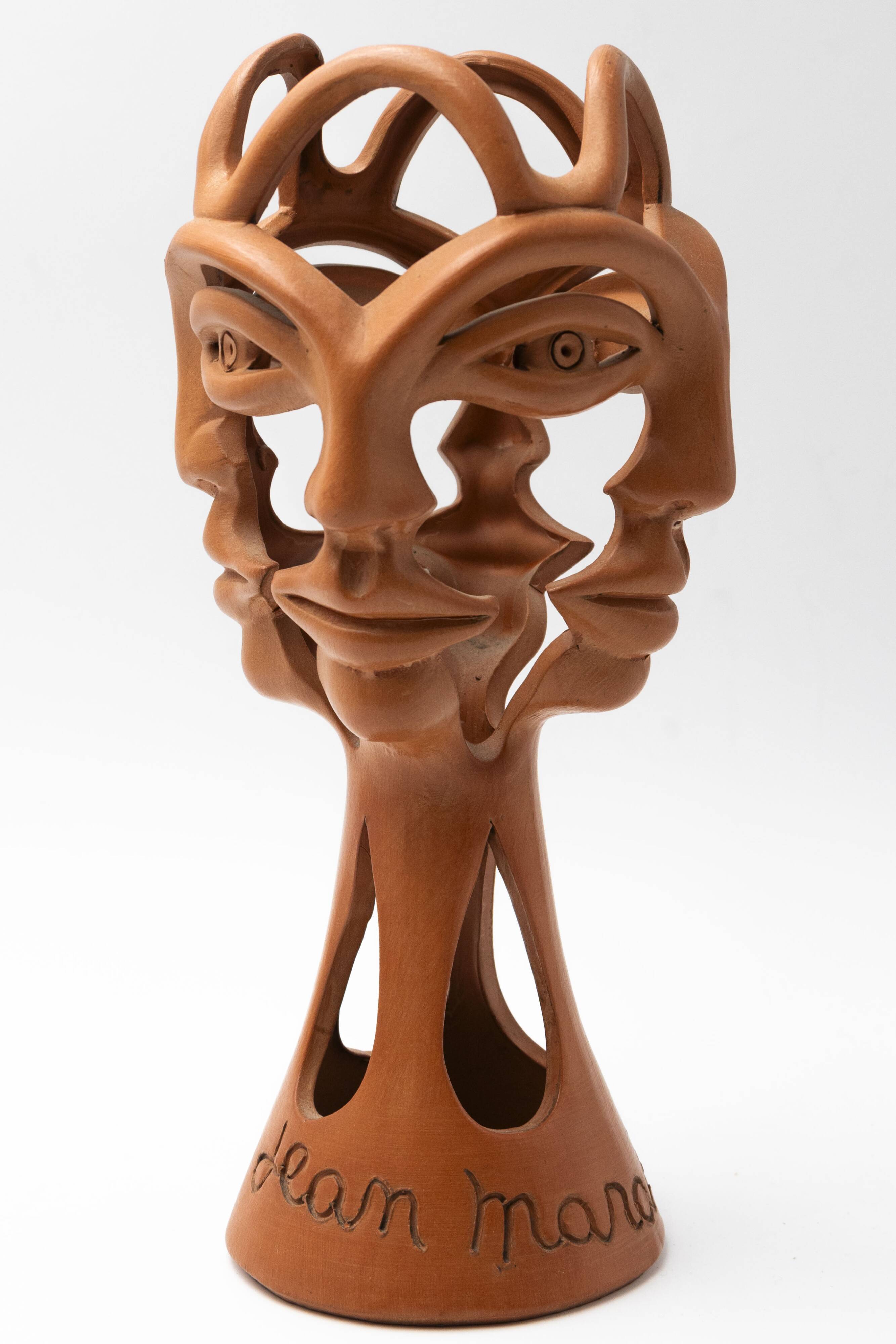 Terracotta sculpture by Jean Marais, the 3 faces, 1970