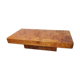 Table basse des années 70, placage en loupe d’orme
