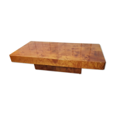 Table basse des années 70, placage en loupe d’orme