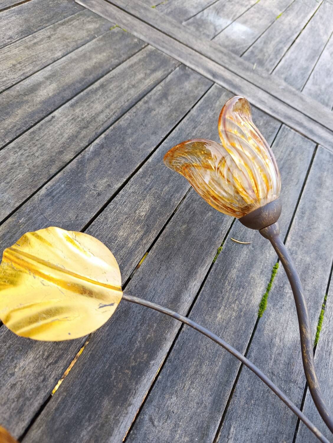 Wrought iron ceiling light with 4 arms & amber tulips | Luce Più Italy