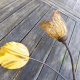 Wrought iron ceiling light with 4 arms & amber tulips | Luce Più Italy