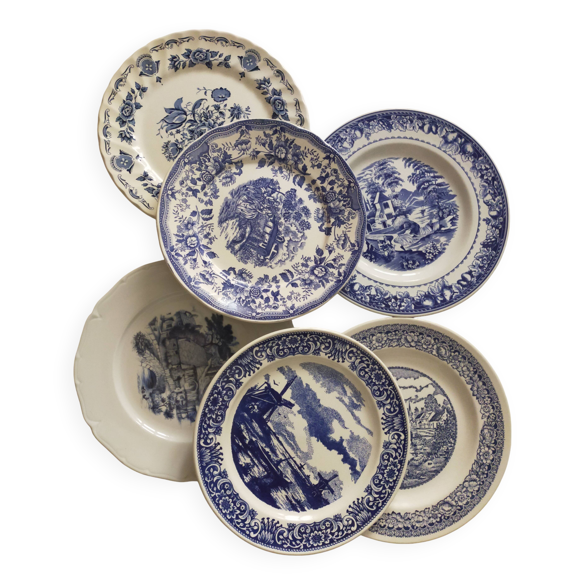 Set of 6 retro blue dinner plates