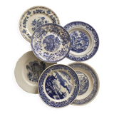 Set of 6 retro blue dinner plates