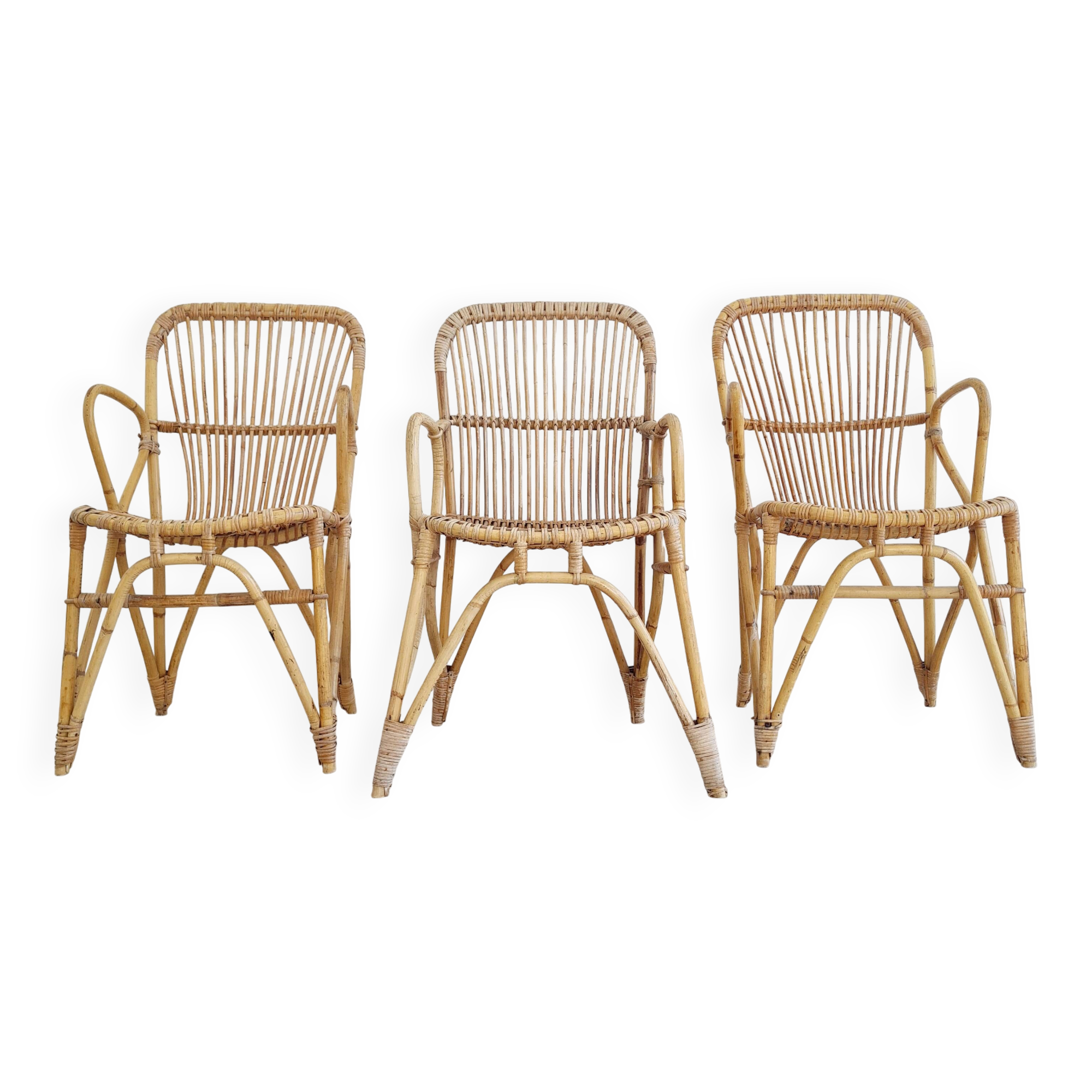 3 antique rattan armchairs