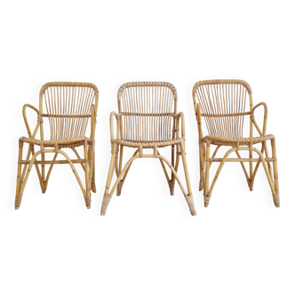 3 antique rattan armchairs