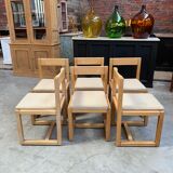 Suite of 6 chairs in solid oak 80s