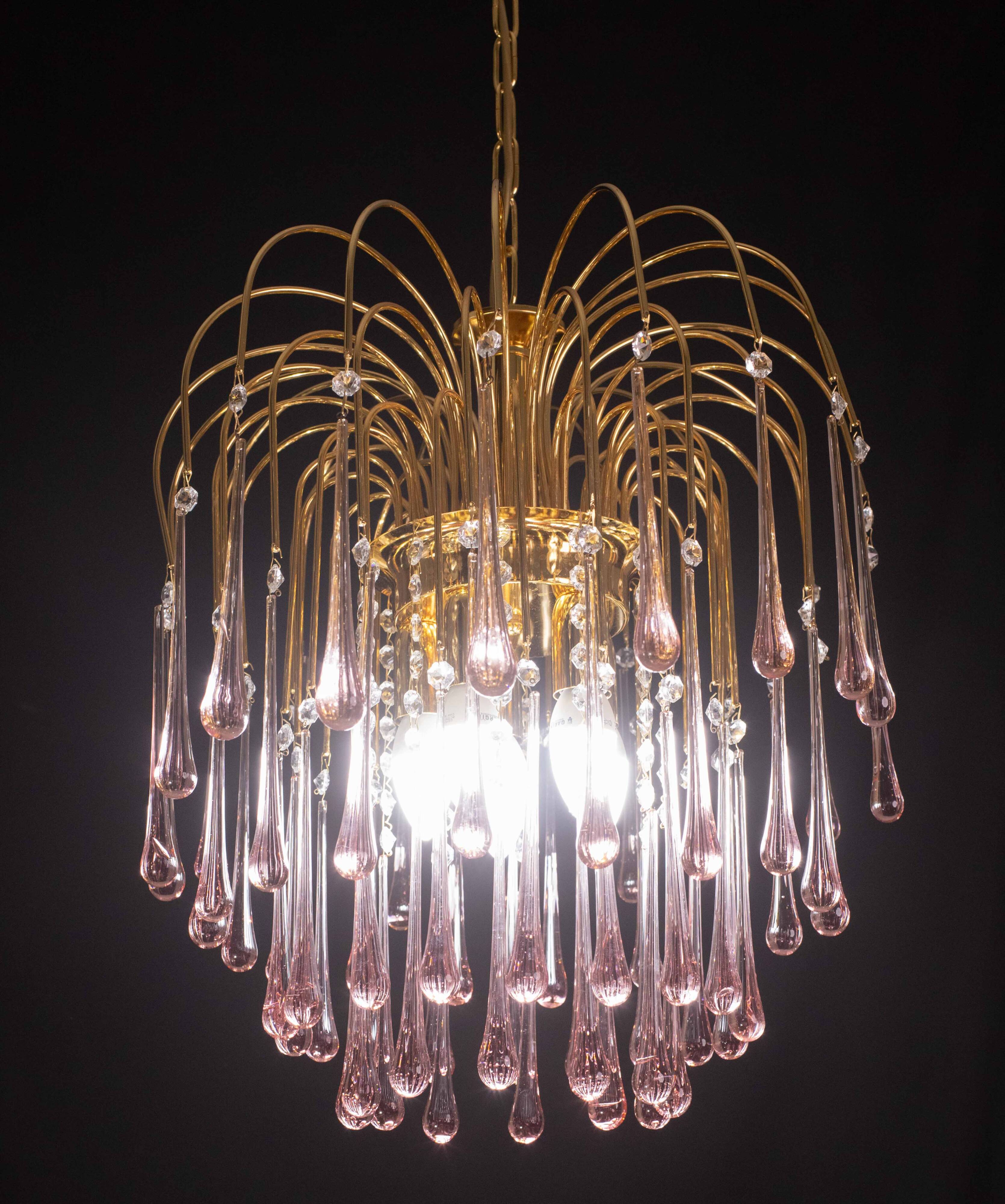 Lady Michelle, Large Size Pink Drops Murano Glass and Crystal Chandelier, 1