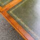 Victorian extendable coffee table in solid mahogany wood and green leather