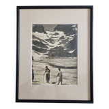 Framed photograph of walkers on the glacier, print by André Banon, 1930.
