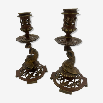 Pair of nineteenth century bronze candle holders