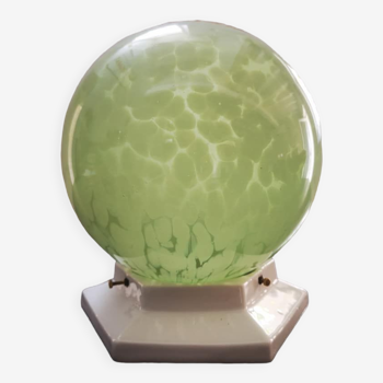 Plafonnier globe boule abat jour opaline vert Clichy ø 20 cm art déco 1930