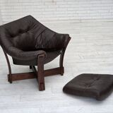 1970s, Scandinavian lounge chair, furniture leather, oak wood.