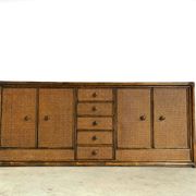 Vintage rattan and travertine sideboard, 1960s