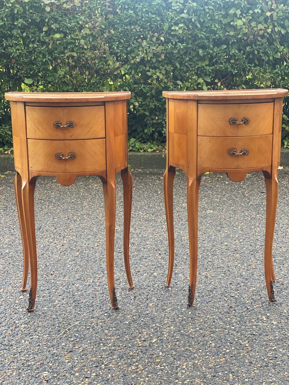 Pair of Louis XV bedside tables in wood and marquetry with drawers