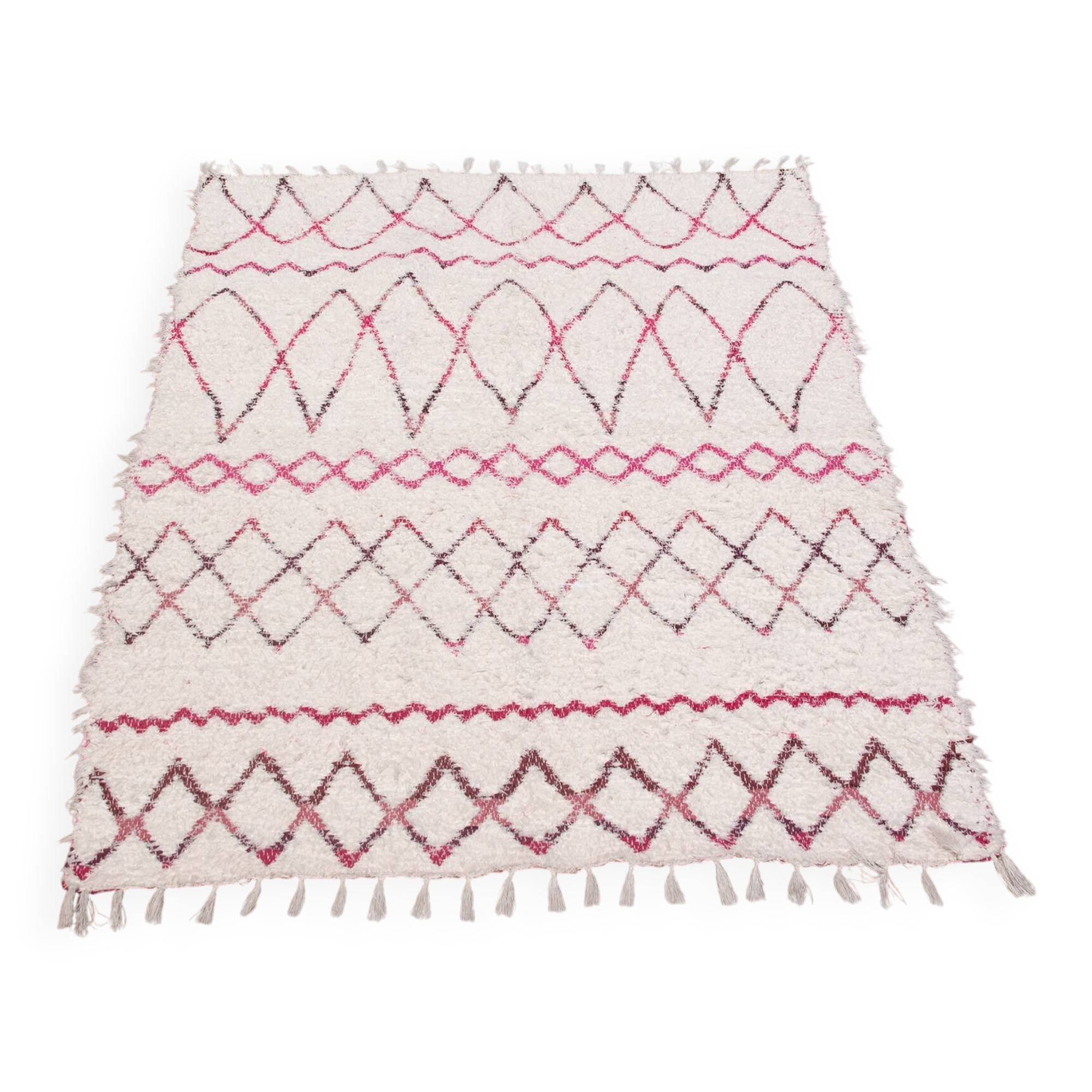 Recycled cotton handmade rug - Pink and white - Reversible