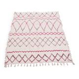Recycled cotton handmade rug - Pink and white - Reversible