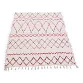 Recycled cotton handmade rug - Pink and white - Reversible