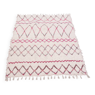 Tapis artisanal en coton recyclé - Rose et blanc -  Réversible