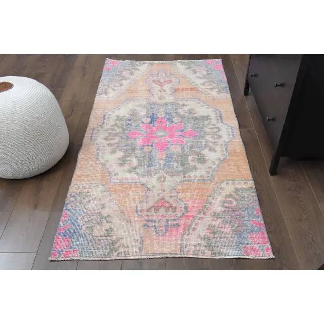 Vintage Turkish Oushak Handmade Wool Cotton Orange Area Rug 99x192