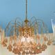 Vintage chandelier rain gold with handmade Murano glass pink flowers.