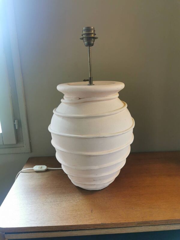 Grand pied de lampe vintage en terre cuite