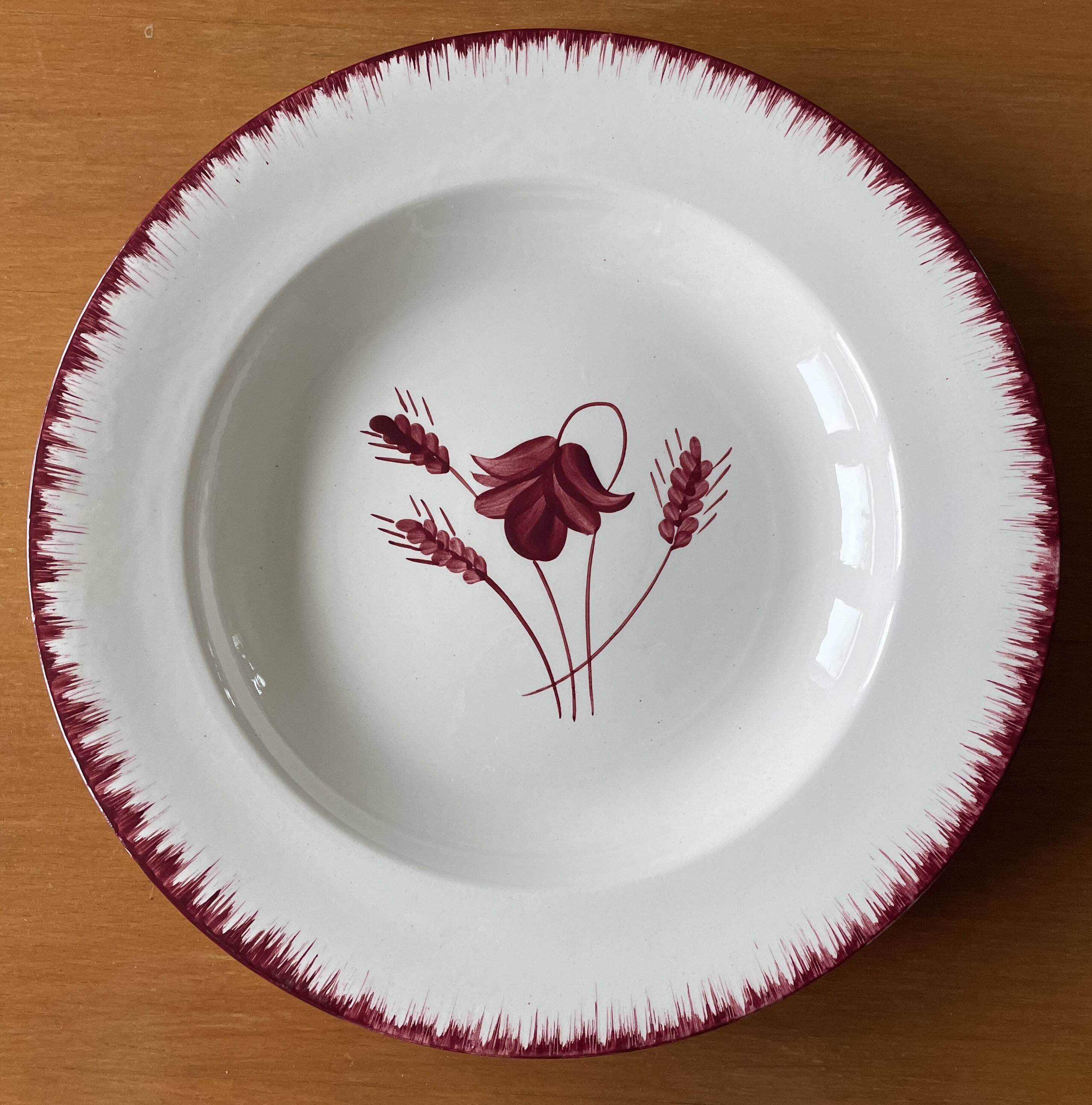 6 large old soup plates in saline earthenware