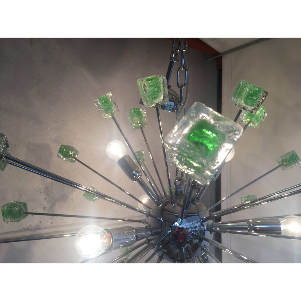 Green cubes murano glass oval sputnik chandelier
