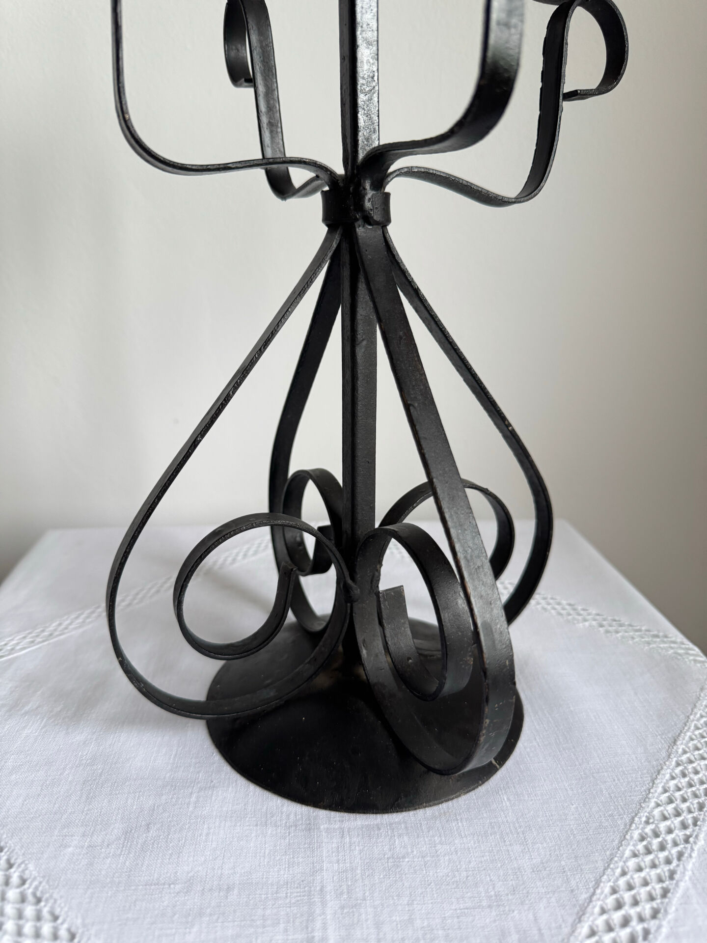 Vintage Brutalist large black wrought iron candelabra