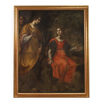 Antique Italian painting from the 17th century, Moses saved from the waters