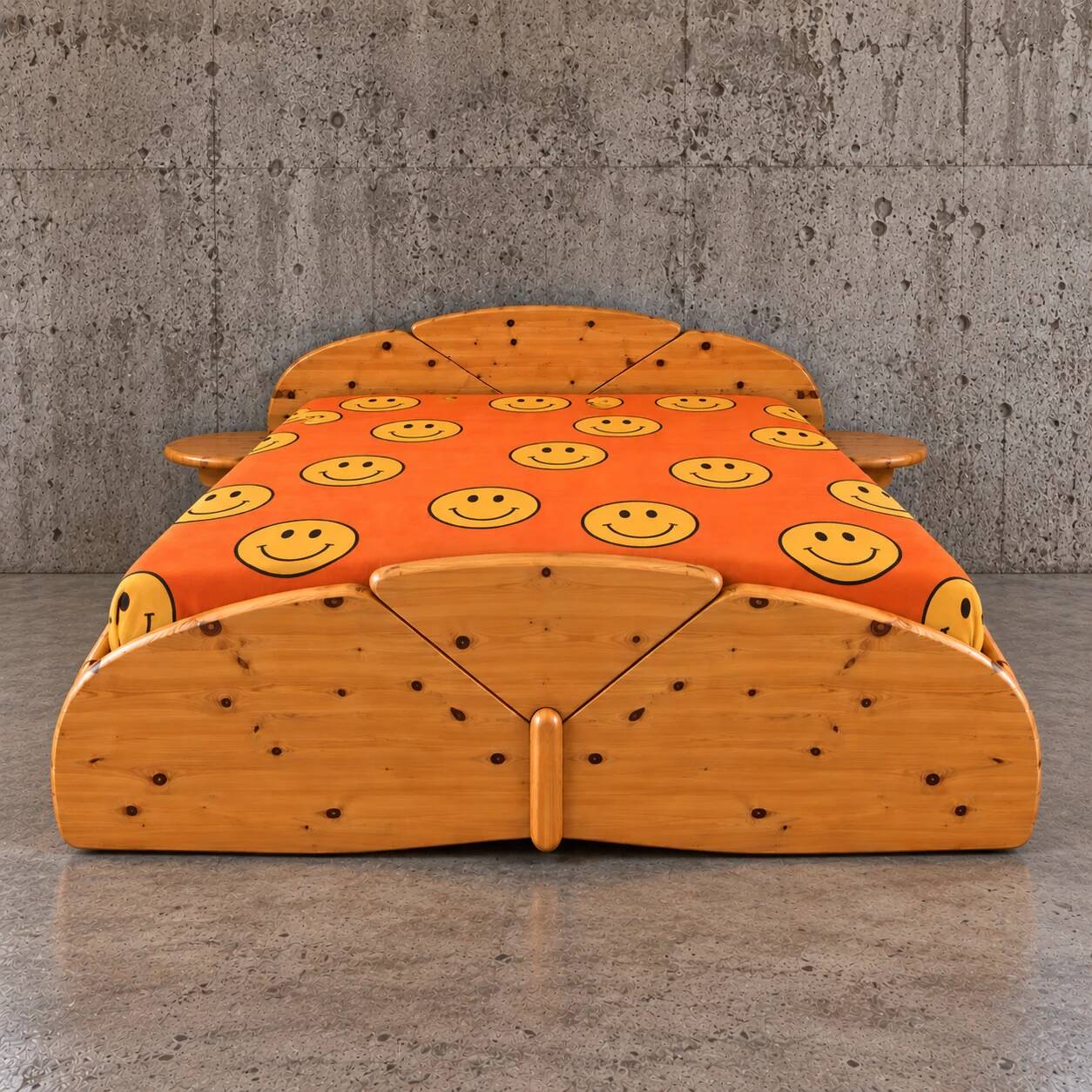 Solid pine wood double bed / 1980s