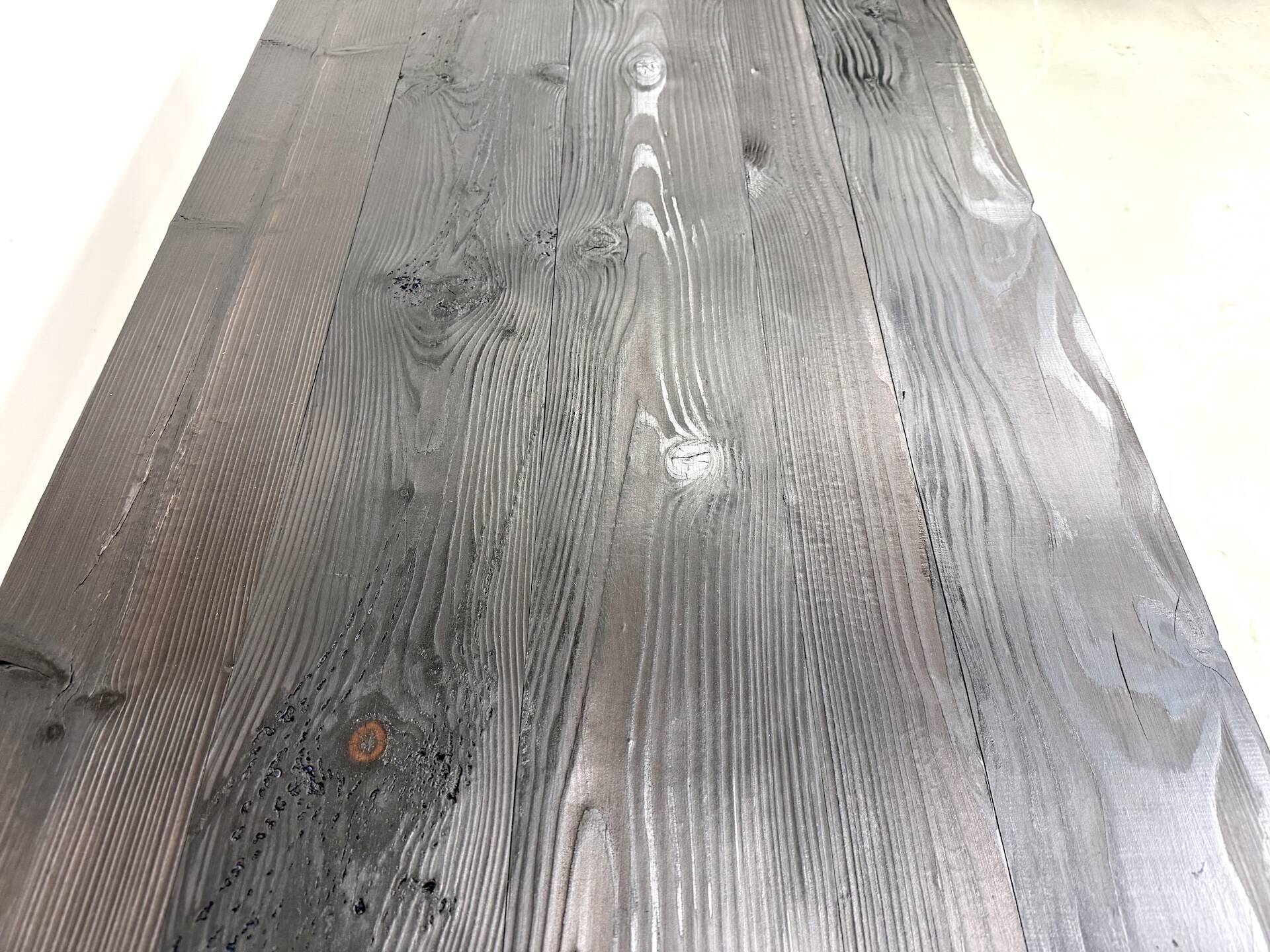 Large 1950s Farm Table in Burnt Wood (Shou Sugi Ban) – L245 cm