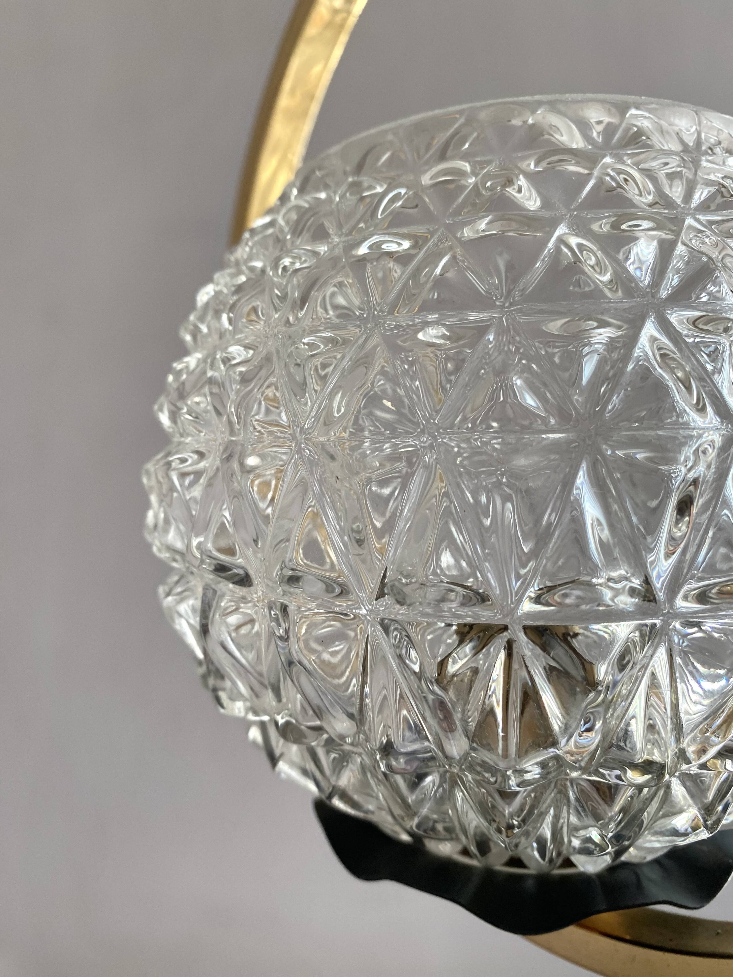60s Arlus style pendant light, brass and glass