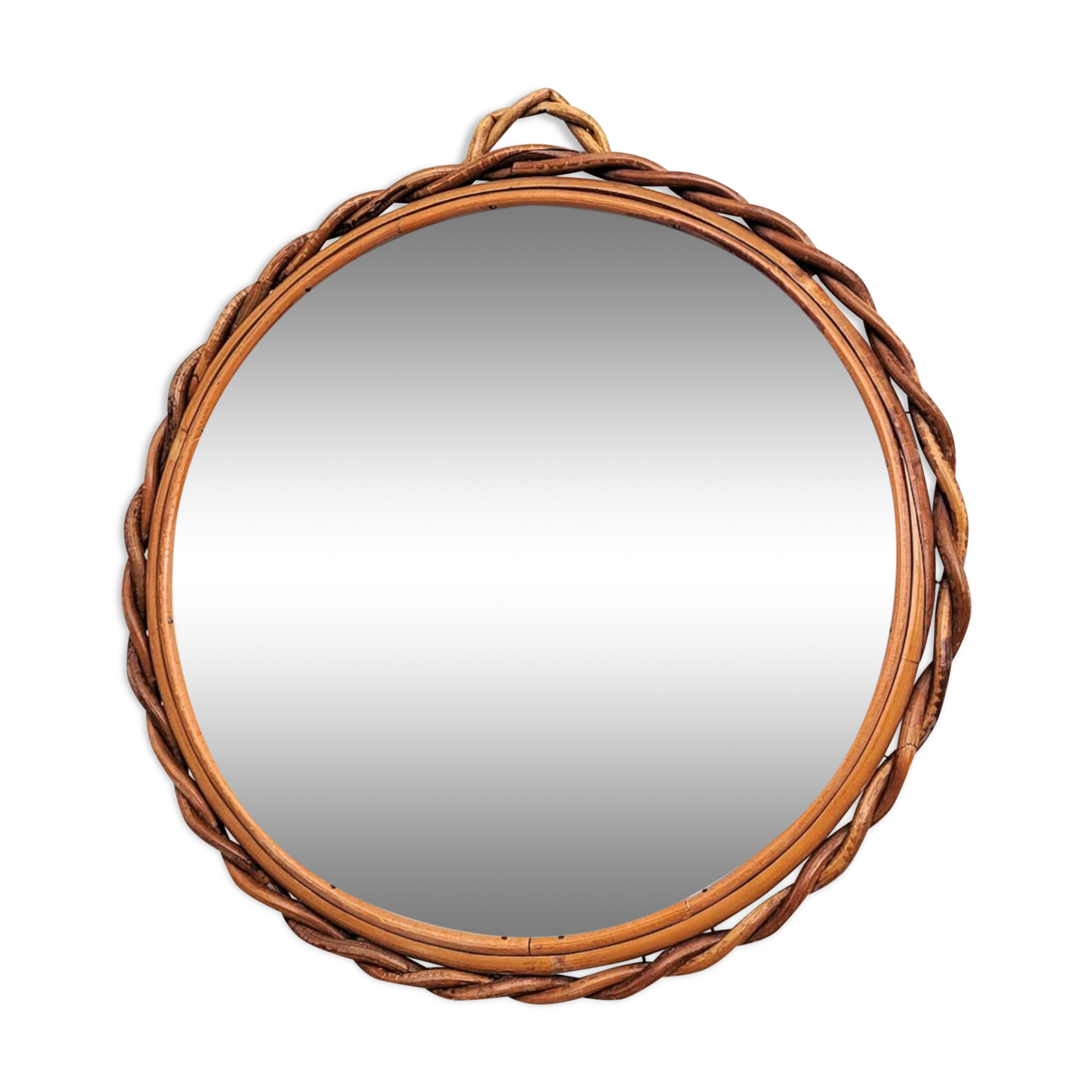 Round vintage rattan mirror 1970