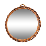 Round vintage rattan mirror 1970