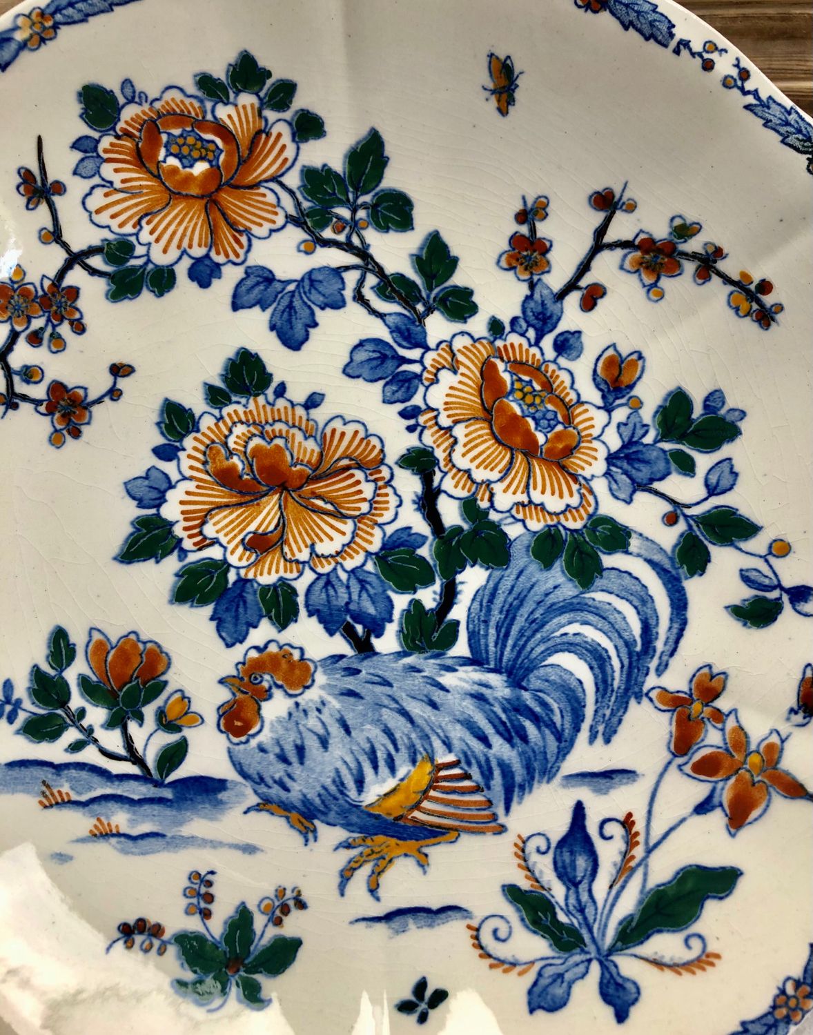 Compotier fruit cutters on pedestal Gien rooster and peonies 1938 1960