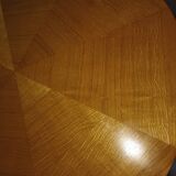 Round table with 2 extensions in light oak from the 1950s