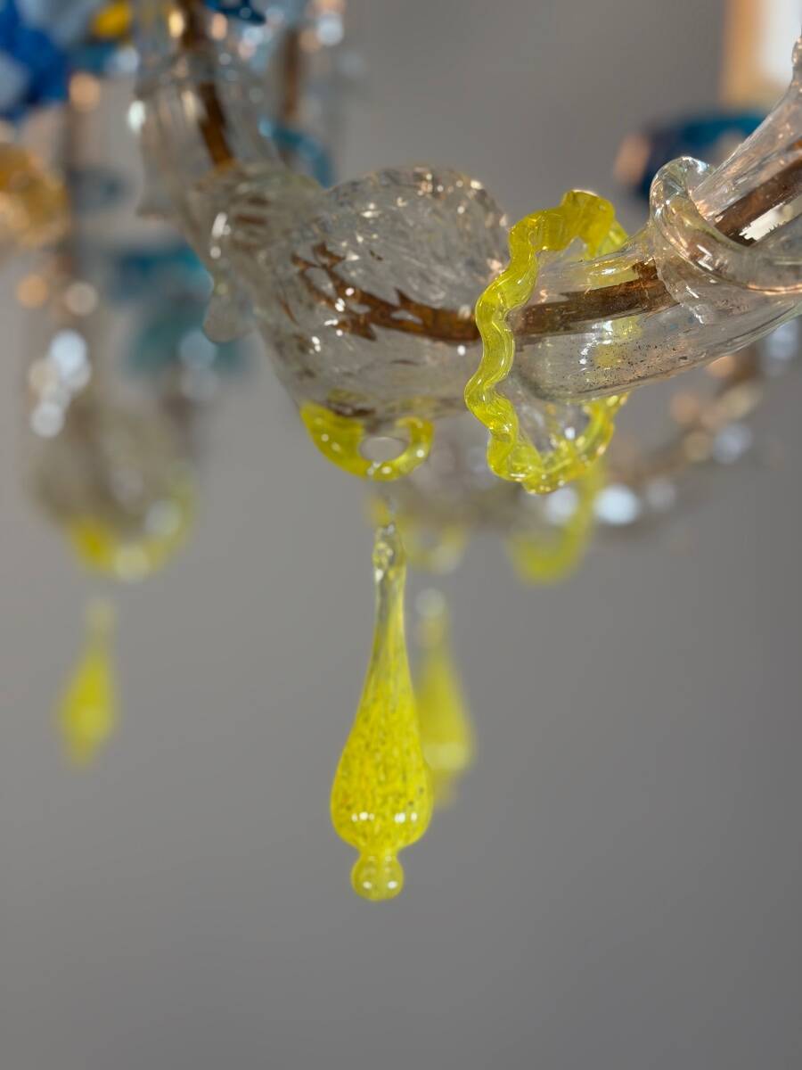 Venetian Rezzonico chandelier in multicoloured Murano glass circa 1900