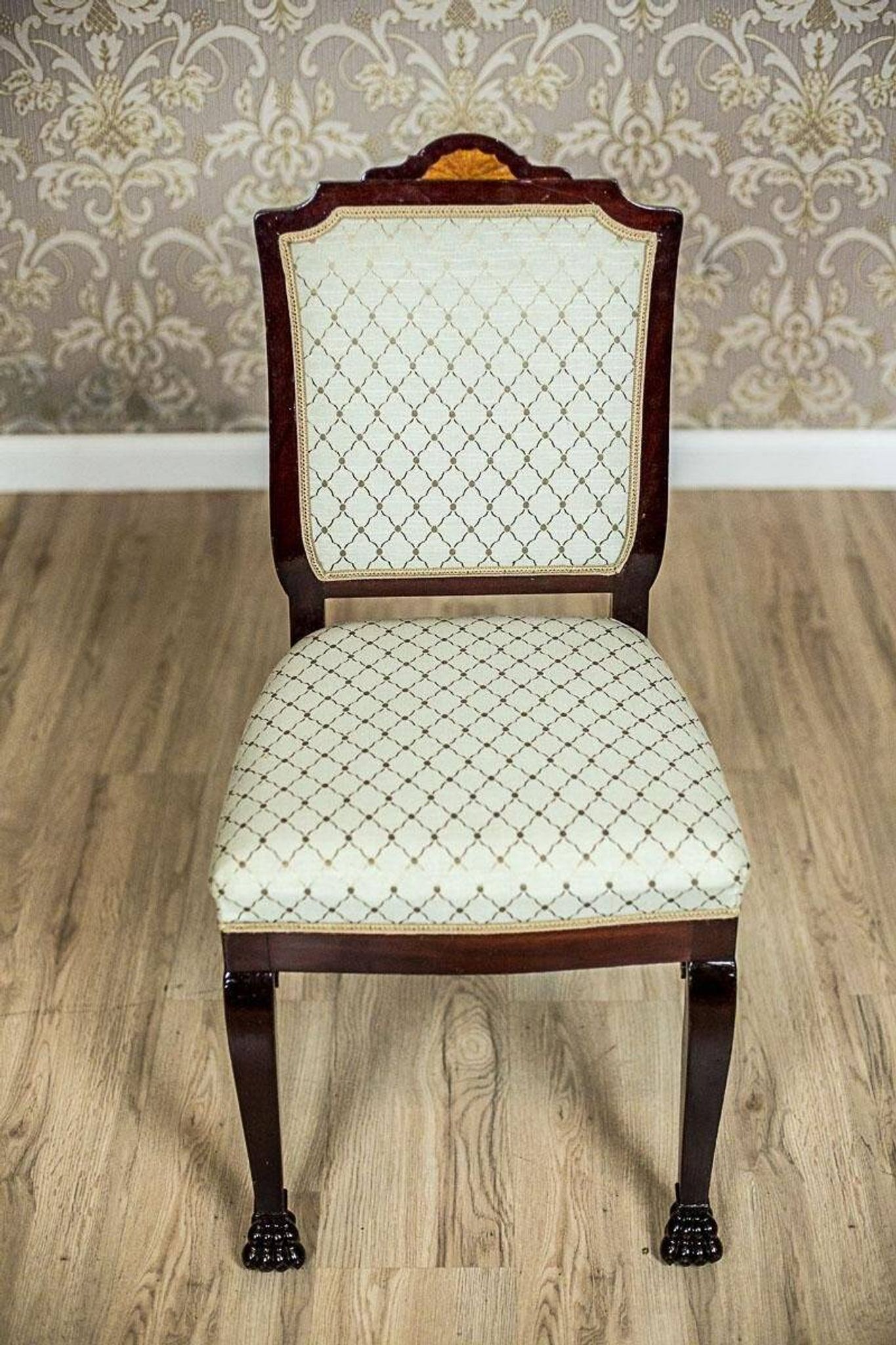 Table ronde avec chaises rembourrées, années 1950, ensemble de 5