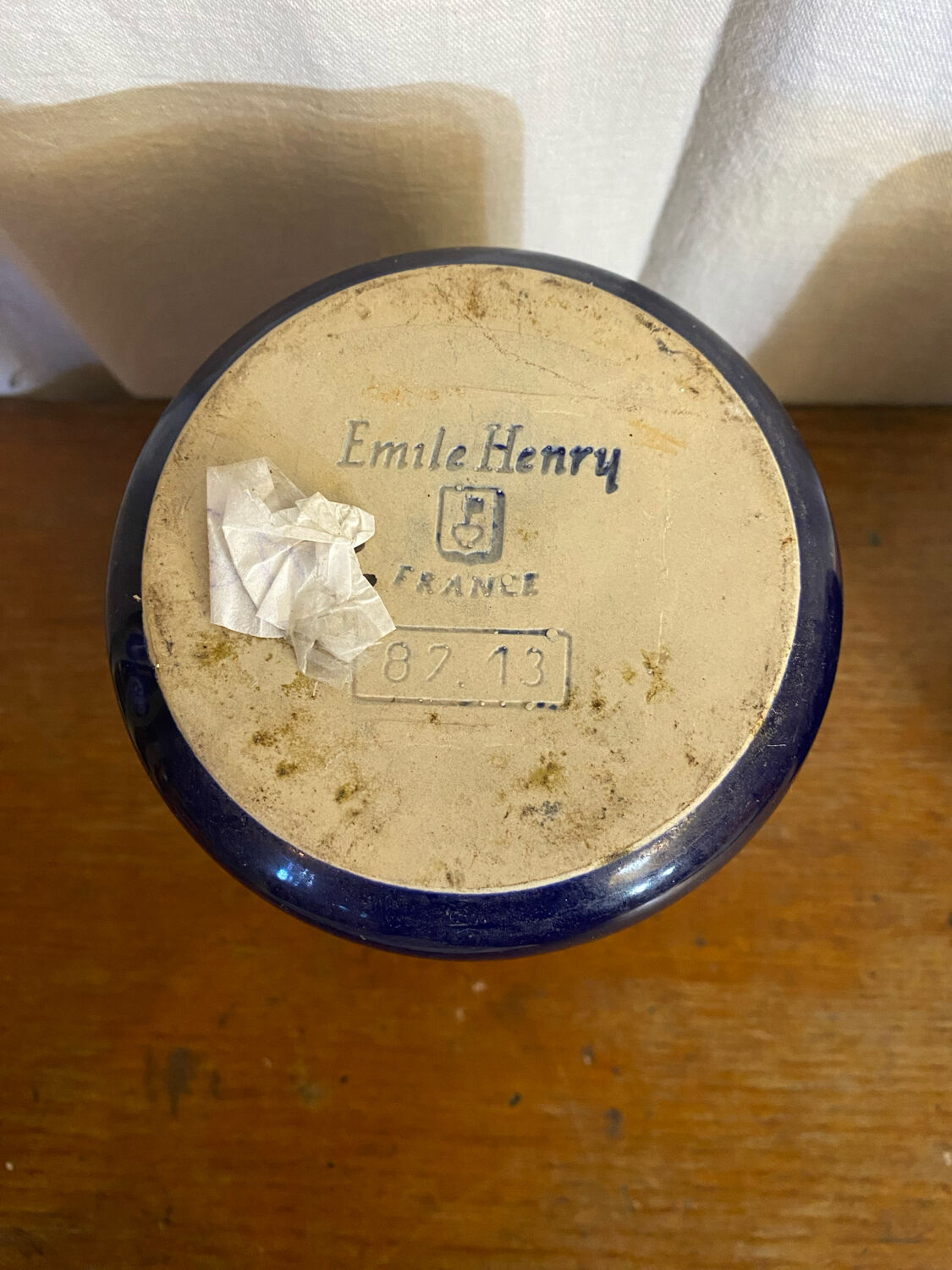 Pair of emile henry blue ceramic coolers vintage tableware