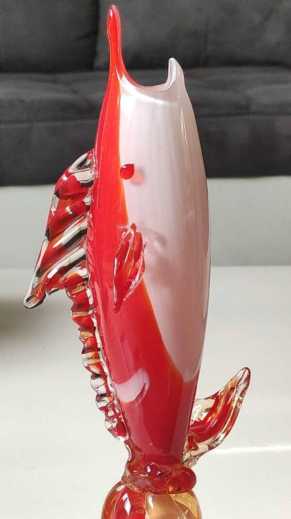 Vase Soliflore/Figurine Poisson Espadon en verre d Art soufflé Murano Italie. Haut 29 cm