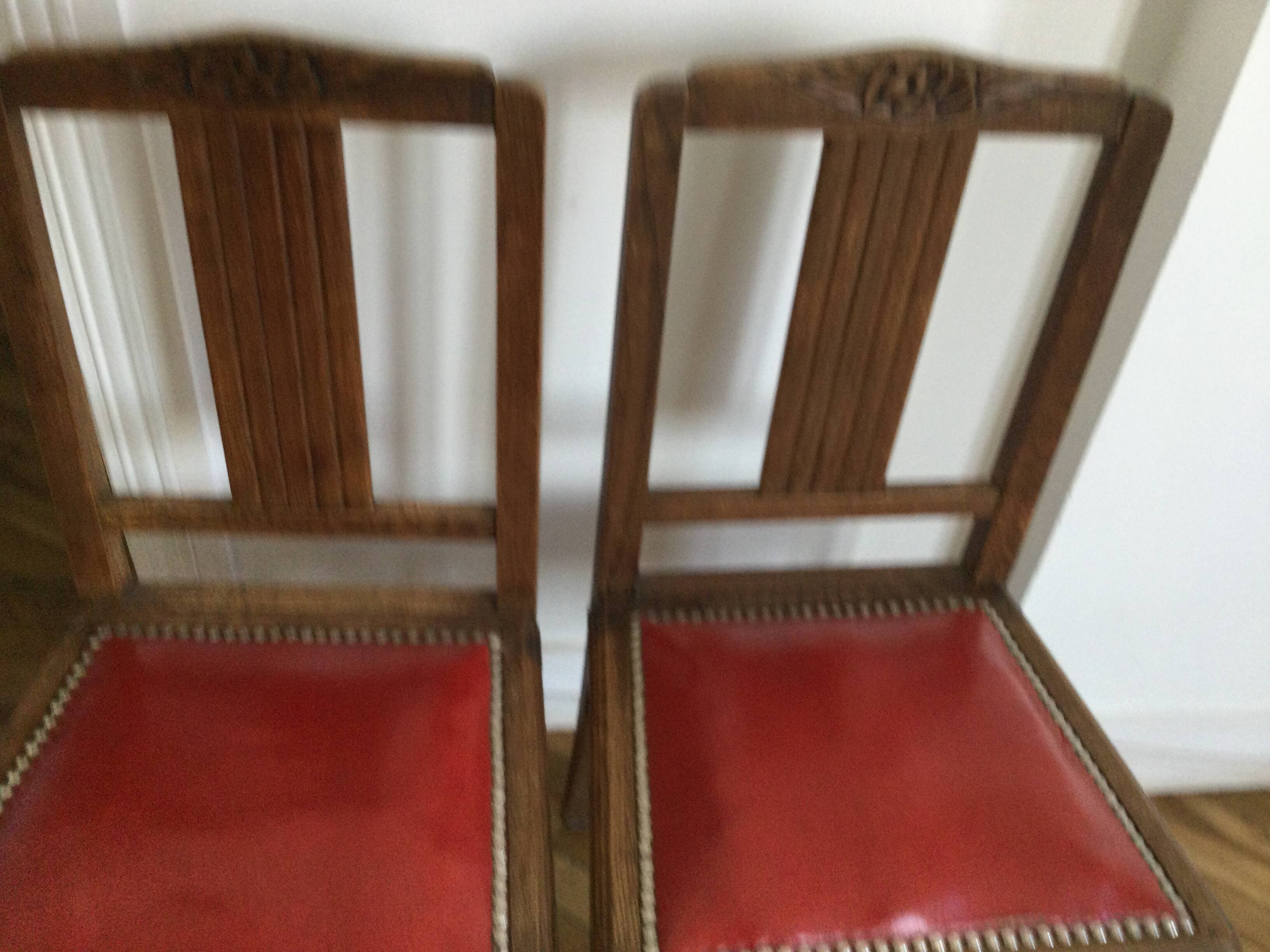 Set of 2 vintage red wooden chairs
