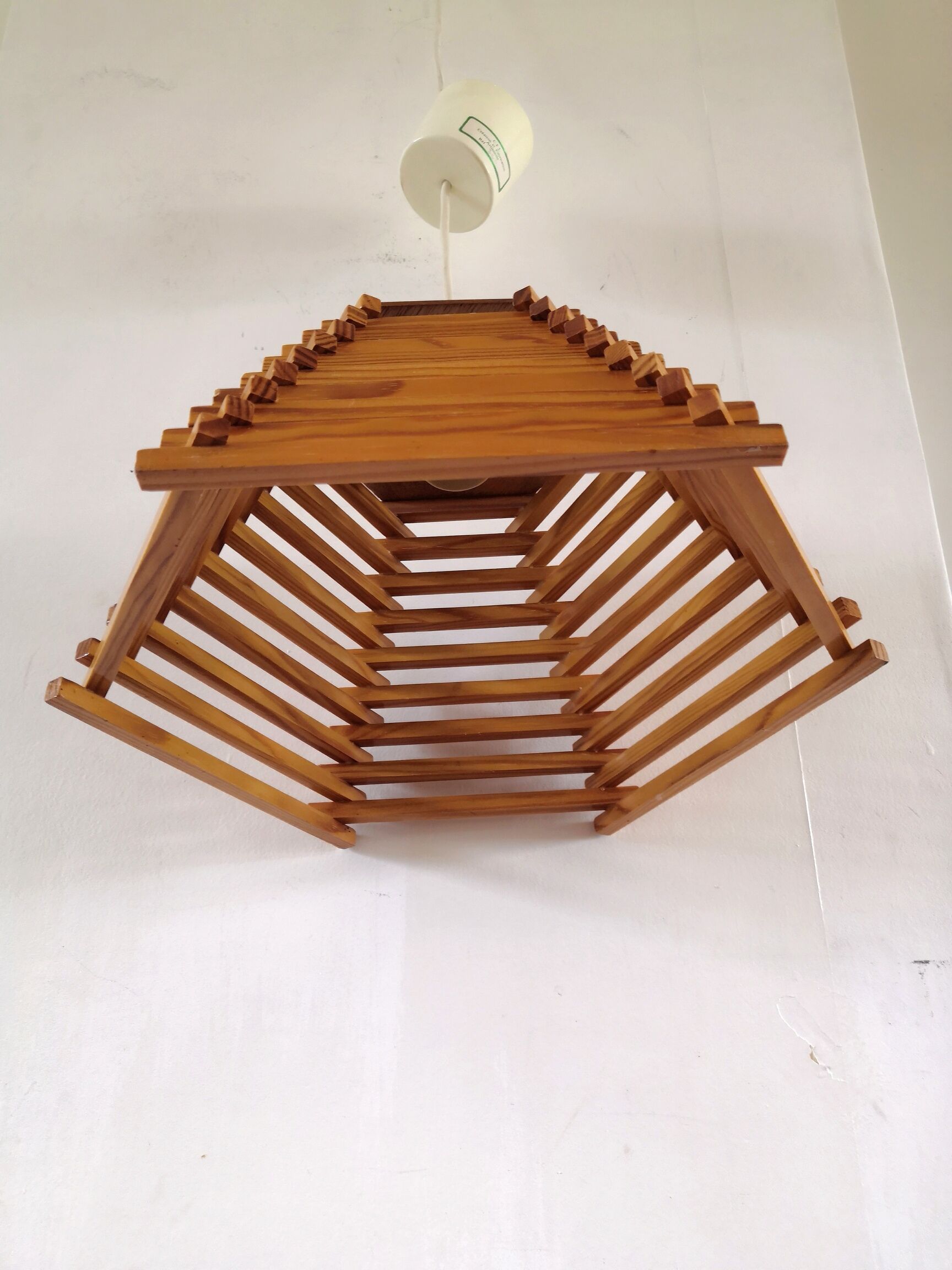 Wood pendant lamp design C.F.L. 70s