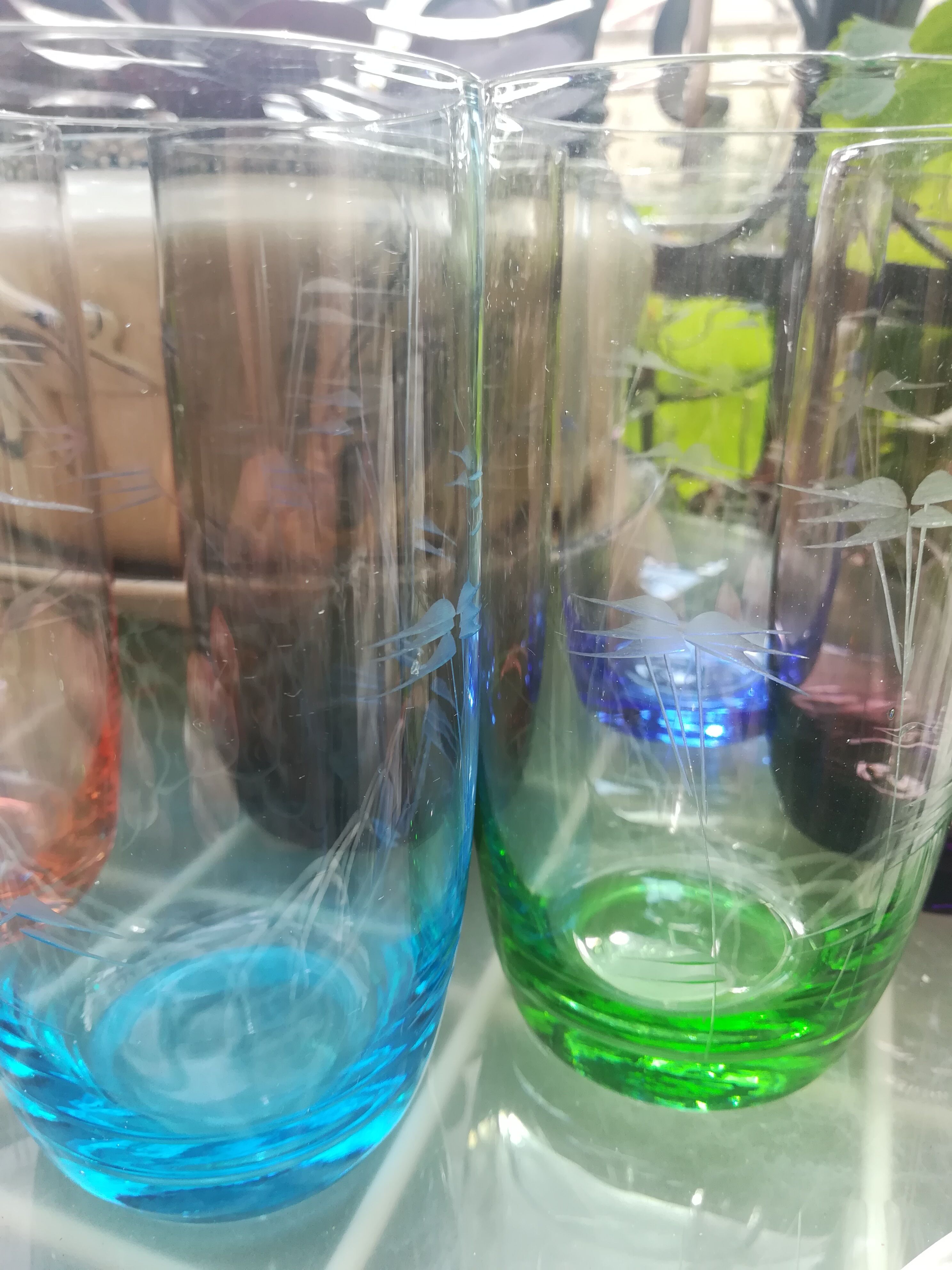 Set of 6 50s colored water glasses